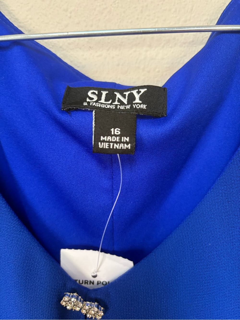 Royal Blue Layered Chiffon Midi Dress Rhinestone Detail NWT - Picture 3 of 7